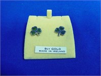 9 K Yellow Gold 0.5" Shamrock Earrings