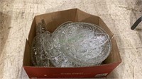 Large box of pressed glass items, all in the Star