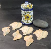 Ceramic Seashell Plaques, Jar & More