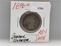 Key Date 1896-O 90% Silver Barber Quarter