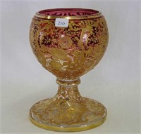 Moser rubina engraved & enameled ftd 7" bowl