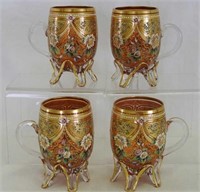 Set of 4 Moser amber colored decorated ftd 4" mugs