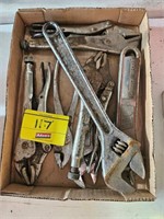 FLAT WITH VISE GRIPS, CRESCENT WRENCHES, AND
