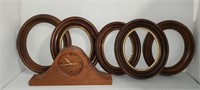 WOODEN CLOCK AND 5 PICTURE FRAMES