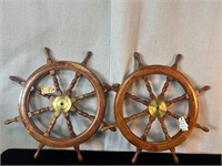 Pair Decorative 36" Round Ships Wheel w/Brass Hubs