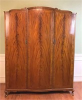 Antique Tiger Oak Beithcraft Triple Door Armoire