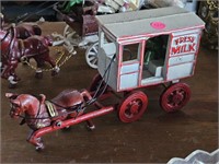 Vintage Cast-Iron Horse Drawn Fresh Milk Wagon