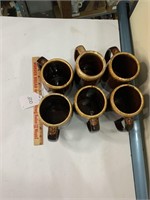 (6) Vintage Tall Brown Drip Glazed Mugs