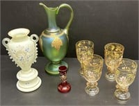 Enamel Decorated Art Glass Lot Collection