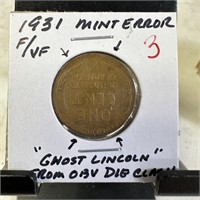 1931 WHEAT PENNY CENT GHOST LINCOLN OBV DIE CLASH