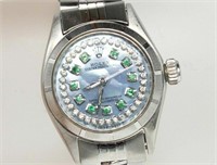 Estate $7000 Rolex Blue MOP Emeralds and Diamonds