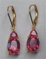 New Sterling Gold Tone Ruby Dangle Earrings
