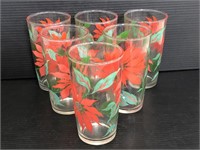 Six Poinsettia holiday glasses