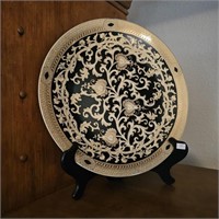 Chinese Export Painted Black & Gold Decor Plate