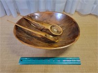 Asian Serving Tray and Salad Bowl with Wooden
