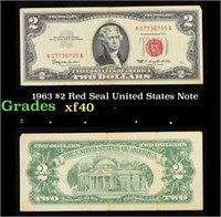 1963 $2 Red Seal United States Note Grades xf