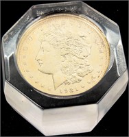Coin 1921 Morgan Silver Dollar in Lucite Case