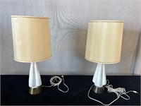 Pair of Milk Glass & Brass Table Lamps