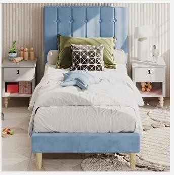 Velvet Upholstered Platform Bed Frame  Twin