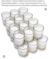 MSRP $22 24 Pack Unscented Votive Candles in Glass