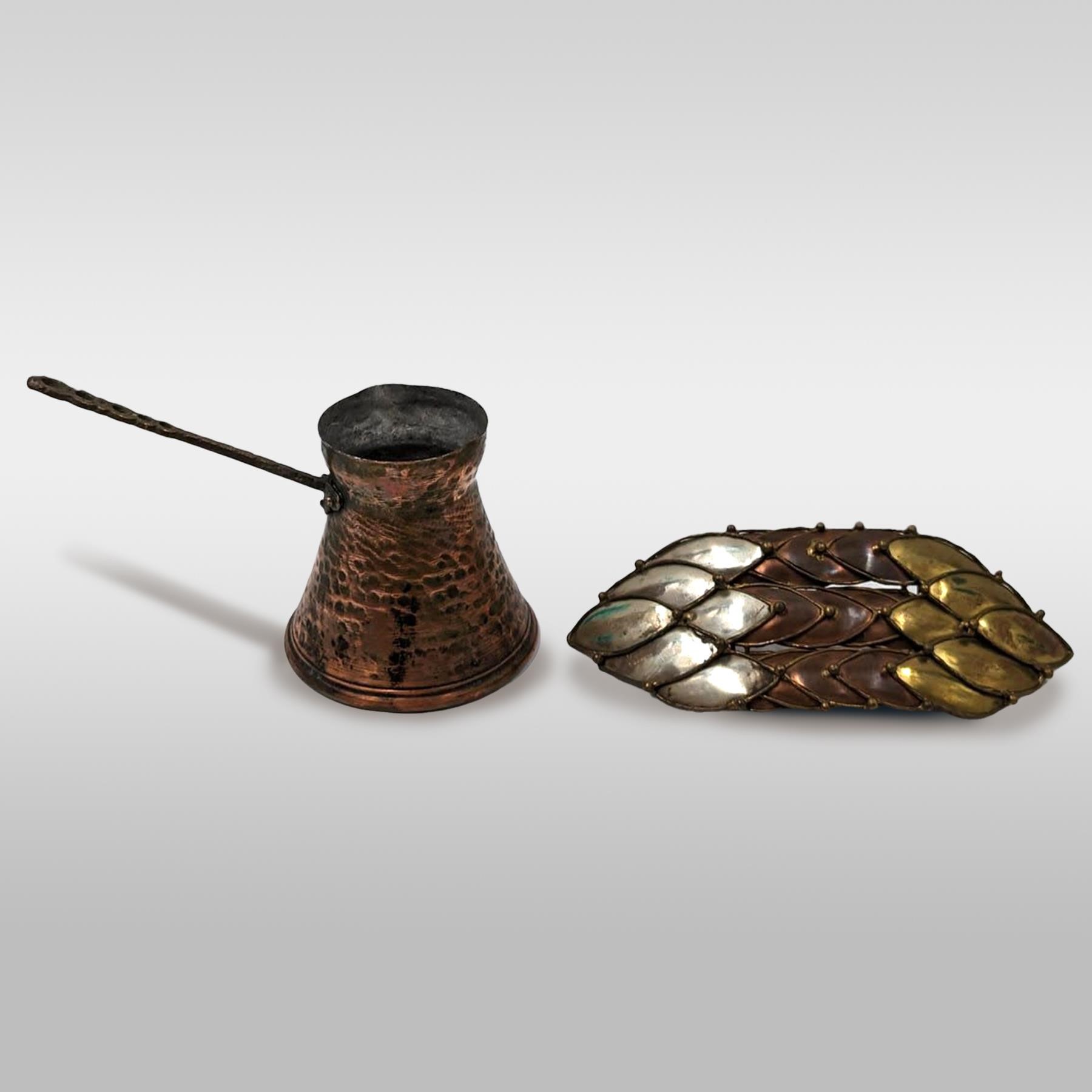 Turkish Hammered Copper Coffee Pot & Belt Buckle