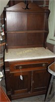 Vintage Marble Top Wash Stand With Hutch