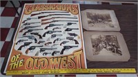 Old West Gun poster + 2 antique group photos