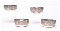 Set of Four Sterling Silver Asian Style Bowls