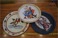 (3) Christmas Holiday serving tin tray platters