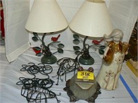 HOME DÉCOR GROUP: 2 LAMPS, POTTERY FROG AND GIRL,