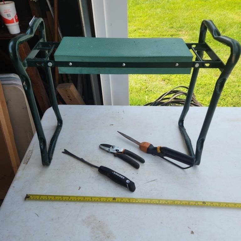 Garden Kneeler and Stool & Tools