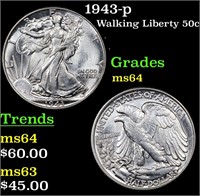 1943-p Walking Liberty 50c Grades Choice Unc