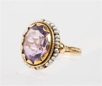 Antique 14K Yellow Gold, Amethyst, & Pearl Ring.