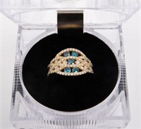 14K Gold Ring w/ Fancy Blue and Clear Diamonds.