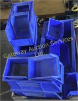 Blue plastic storage bins.