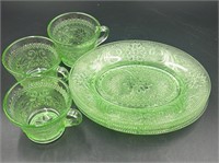 Vintage Tiara Green Sandwich Plates & Mugs