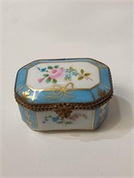 Vintage Porcelain & Brass Trinket Box Signed UJC
