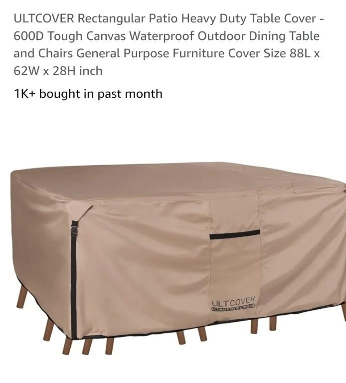 88"L x 62"W x 28"H Rectangular Patio Table Cover,
