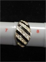 Artel Sterling Black Stripes Clear Crystal Ring 8