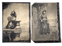 2 Tintypes Posed Young Women Studio Photos