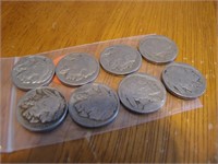Lot of 8 Vintage Buffalo Nickels