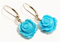 Sterling Silver Turquoise Rose Earrings 3.8g