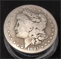 1881-S Morgan Silver Dollar, 90% Silver 38.1MM,