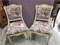 pr. vintage side chairs w/tapestry uphl.
