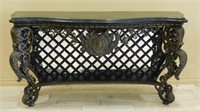 Acanthus Volute Scrolled Leg Marble Top Console.