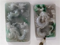 2 Antique Chinese Carved Stone Dragon Pendants