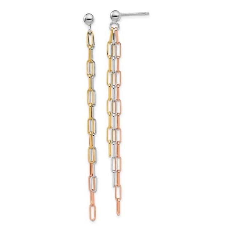 Sterling Silver  Paperclip Link 3-strand Earrings