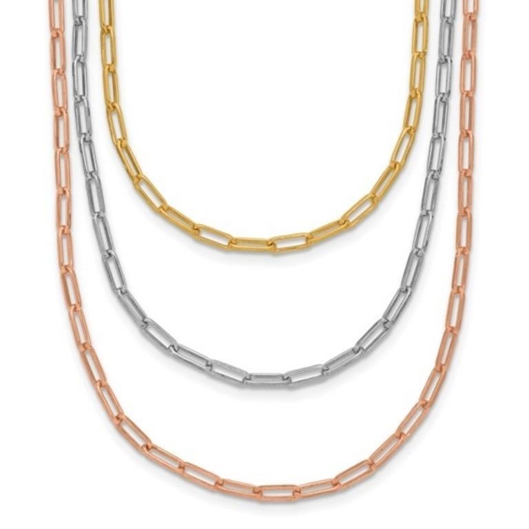 Sterling Silver Paperclip Link 3-strand Necklace