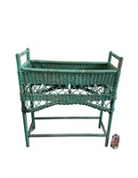 NICE OLD WICKER PLANT STAND WITH GOOD GREEN PAINT