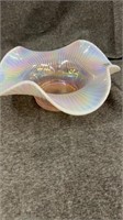 Fenton Pink Opalescent Bowl Ribbed Iridescent